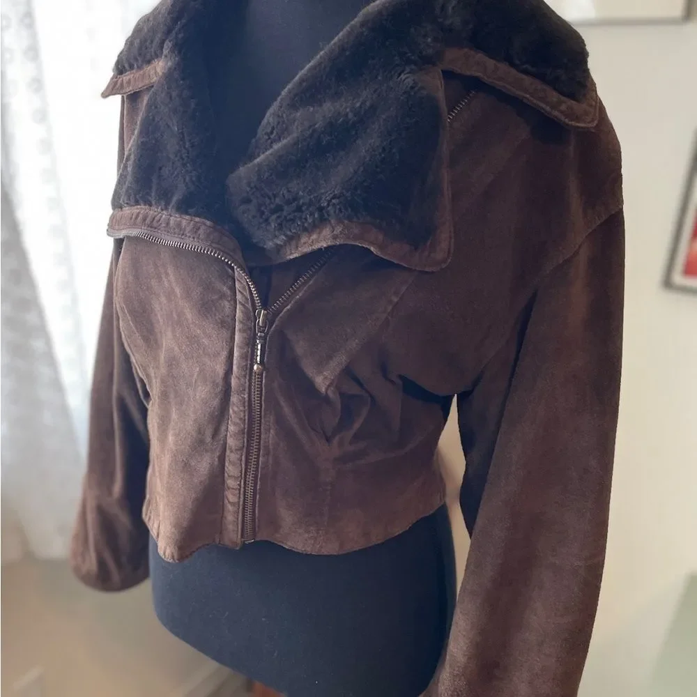 Brown leather and fur Collar Jacket - Picture 9 of 11